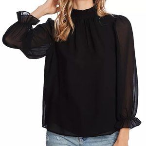 1.STATE Smocked Neck Black Blouse NWT